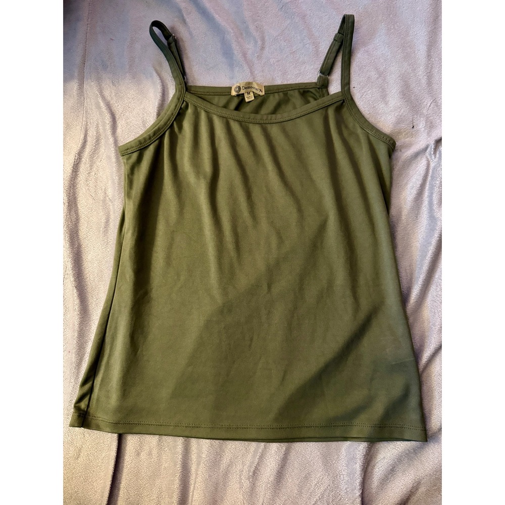Democracy Camisole‎ Womens Medium Olive Green Adjustable Strap Tank Top
